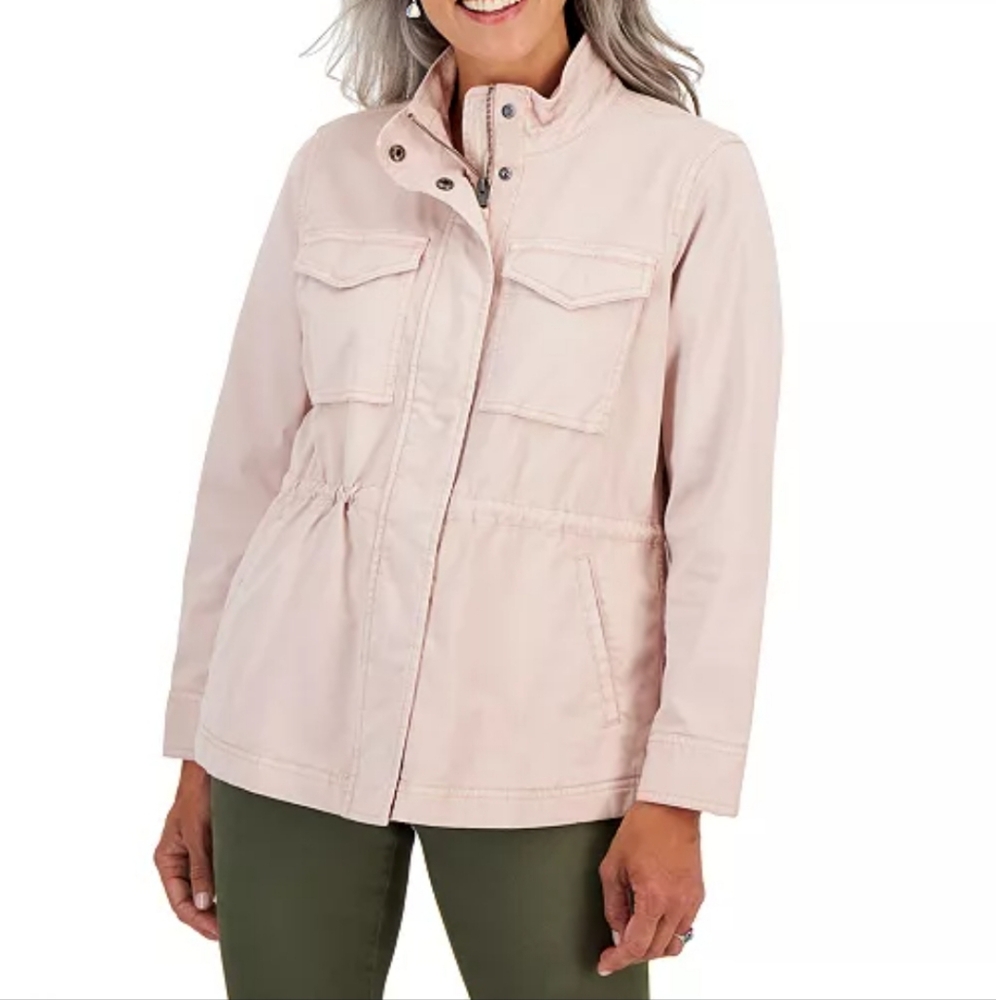 Style & Co. Cotton Zip Up Snap Utility Field Jacket Color Mocha Rose NWT XS FLAW - Picture 3 of 10